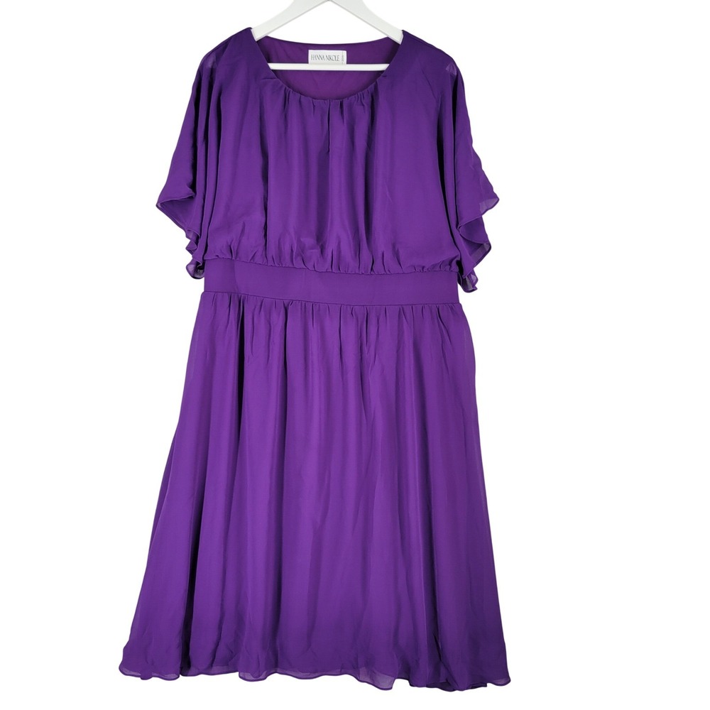 Hanna Nikole Purple Midi Dress Plus Size 20W Empire waist Flutter Sleeve